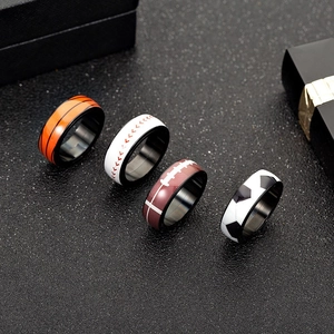 Bague Spinner Rotative en Acier Inoxydable Thème Sportif Motif Basketball Football Rugby Baseball Bijoux de Mode Homme Femme