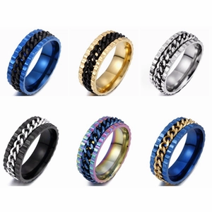 Rotatable gear chain spinning rings set for stress relief in six various metallic colors