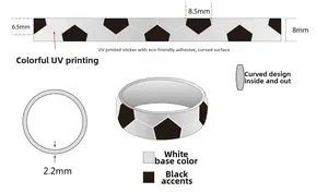 Dessin technique d'une bague de football de 8mm avec impression UV et mesures