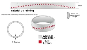 Dessin technique d'une bague de sport de 8mm avec couture de baseball et détails de coupe