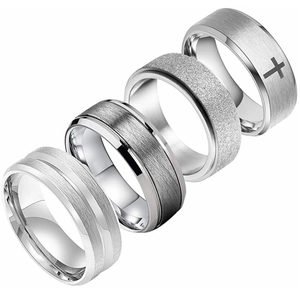 Ensemble de Bagues pour Hommes en Acier Inoxydable Vintage Punk Croix Brossé Dépoli Poli Bagues Bijoux de Mode