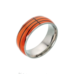 Anello basket da 8 mm in acciaio inossidabile con texture arancione e bordi lucidi