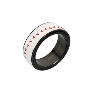 Bague de baseball rotative en acier inoxydable avec motifs de coutures rouges sport