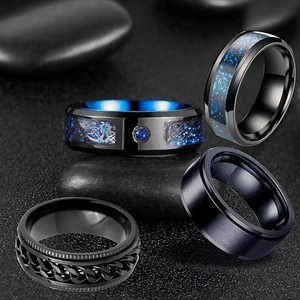 Ensemble de bagues noires pour hommes avec motifs de dragon celtique et fibre de carbone