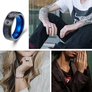 Bague punk vintage en acier inoxydable noir avec zircon bleu et motif dragon gravé