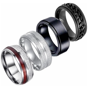 Vintage Men Titanium Steel Rings Matte Sandblasted Spinner Wood Inlay Bands Minimalist Daily Commuting Jewelry Collection