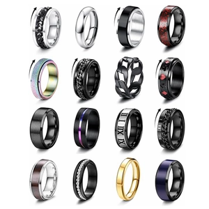 Men Stainless Steel Ring Cool Spinning Fidget Anxiety Relief Rings Chain Roman Numeral Poker Bands Jewelry For Unisex