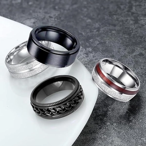 Vintage frosted ice silk men's wedding ring set in black and silver stainless steel