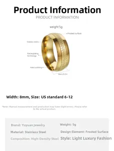 Detailed view of 8mm gold titanium steel ring with frosted surface and polished edges