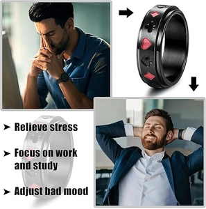 Black rotating spinner ring for men with poker suit patterns to help relieve stress