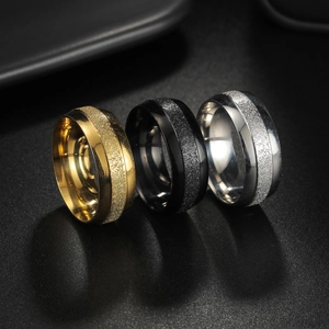 8mm Men Stainless Steel Frosted Band Ring Minimalist Gold Silver Black Polished Couple Ring Wedding Jewelry For Unisex