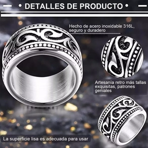 Anello largo vintage in acciaio inossidabile per uomo con motivo floreale a rilievo