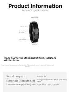 Detailed specs of 8mm black honeycomb faceted titanium steel ring for men