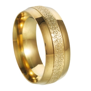 8mm gold stainless steel wedding band for men with brushed center and polished edges