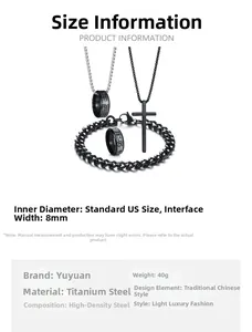Detail view of 4-piece black stainless steel religious jewelry set with Jesus cross necklace