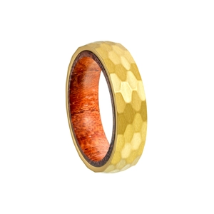 6mm Hammerschlag Gold Titanring mit natürlicher Holzeinlage für Damen und Herren