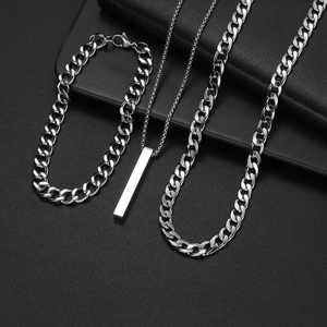 Colliers Et Bracelet En Acier Inoxydable Hip Hop Pour Hommes Femmes Cool Punk Maille Gourmette Pendentif Rectangulaire Bijoux