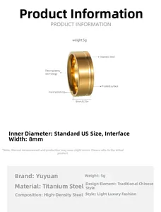 Macro detail of an 8mm gold titanium steel ring with matte surface and polished inner band