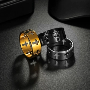 Vintage Titanium Steel Hollow Out Cross Ring For Men Women Gold Black Silver Punk Religious Fashion Statement Band Ring