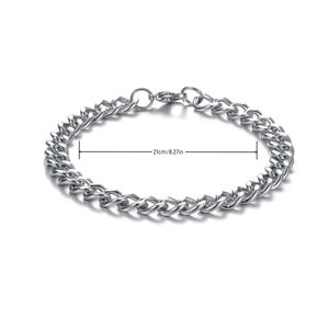 Bracelet gourmette 21cm en acier inoxydable argenté pour homme avec fermoir mousqueton