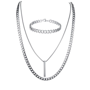 Ensemble bijoux hip hop 3 pièces avec chaîne cubaine argentée, collier pendentif et gourmette