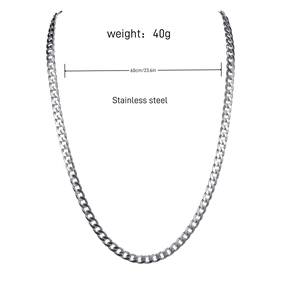 Détail du collier chaîne cubaine en acier inoxydable argenté de 60cm avec spécifications