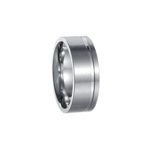 Macro detail of men's titanium steel ring with brushed surface and polished groove line