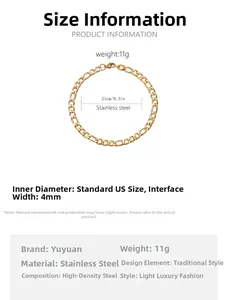 Spécifications de taille pour bracelet chaîne Figaro dorée 4mm en acier inoxydable