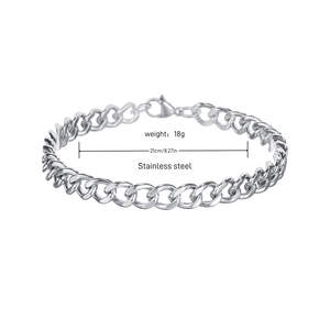 Bracelet gourmette en acier inoxydable argenté avec fermoir mousqueton et mesures