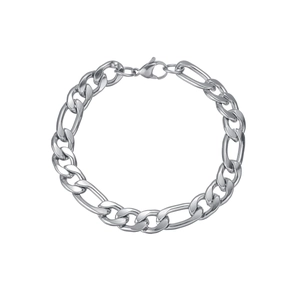 Bracelet chaîne Figaro classique en acier inoxydable argenté avec fermoir mousqueton