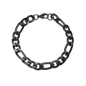 Bracelet gourmette Figaro en acier inoxydable noir mat avec fermoir mousqueton classique