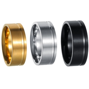 Minimalist titanium steel wedding ring set in gold, silver, and black with brushed finish