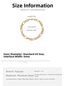 Detail view of 6mm gold plated titanium steel chain with 21cm length measurements