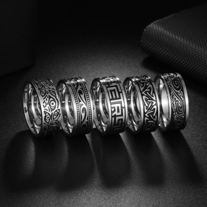 Vintage Viking evil eye and Greek fret pattern stainless steel rings for men