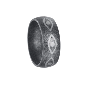 Vintage oxidized titanium steel Evil Eye ring with antique silver finish for men