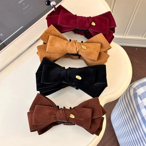 Autumn Winter Velvet Bowknot Banana Clip Gold Label Large Ponytail Hair Clip Elegant Handmade Hair Accessories For Women