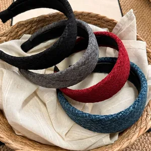 Cerchietto a Tesa Larga in Tweed Stile Francese per Donna Elegante Cerchietto Imbottito Ispessito Trama Intrecciata Vintage Accessorio Capelli