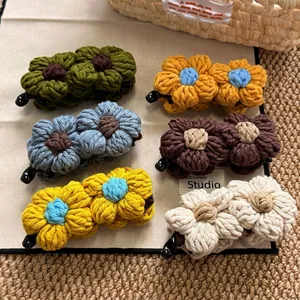 Handmade crochet flower banana hair clip for women with soft wool texture and 6 color options