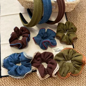 Vintage Fabric Knitted Scrunchies And Padded Headband And Heart Animal Hair Clips For Women Retro Sweet Hair Accessories