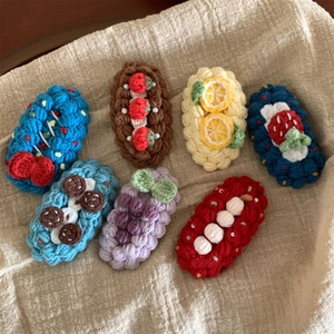 Lot de 7 barrettes à cheveux faites main au crochet avec motifs fruits et desserts