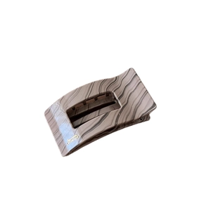 French style hair claw clip with brown wood grain marble texture and gold lettering