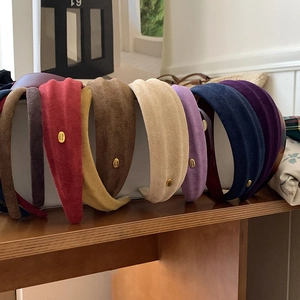 Chic retro faux suede padded headbands in multiple colors with gold handmade logo