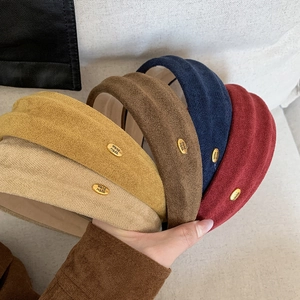 Retro faux suede wide headband set in five colors with handmade metal buckle