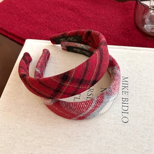Vintage Red Plaid Padded Headband For Women British Style Tweed Tartan Hairband Handmade Winter Fashion Hair Accessories
