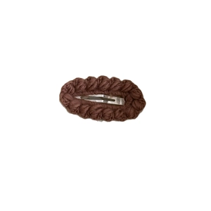 Handmade brown knit wavy hair clip with soft wool crochet texture for women