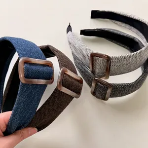 Vintage Herringbone Fabric Wide Headband Resin Buckle Elegant Autumn Winter Hair Hoop Women Daily Fashion Hair Accessories
