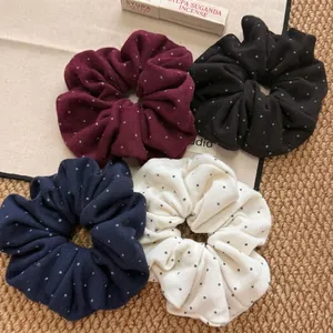 Vintage polka dot knit hair scrunchie set in four colors for elegant ponytails
