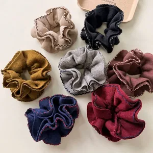 Vintage Knit Scrunchie Wavy Edge Elastic Hair Tie Contrast Stitching Large Intestine Hair Ring For Women Elegant Hair Accessory