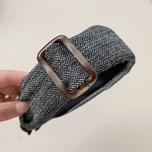 Minimalist black and grey herringbone fabric headband with marble pattern resin buckle decor
