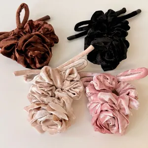 Chouchou Élégant en Velours Fleur de Rose Vintage Doux Ruban Attache Cheveux Anneau de Cheveux pour Femmes Bijoux de Mode